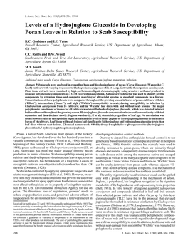 Levels of a Hydrojuglone Glucoside in Developing Pecan Leaves in Relation to Scab Susceptibility