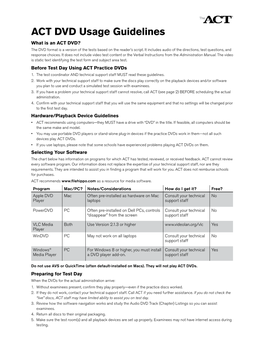 ACT DVD Usage Guidelines What Is an ACT DVD? the DVD Format Is a Version of the Tests Based on the Reader’S Script