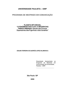 Unip Programa De Mestrado Em Comunicação