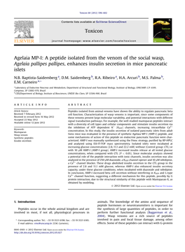 Agelaia MP-I: a Peptide Isolated from the Venom of the Social Wasp, Agelaia Pallipes Pallipes, Enhances Insulin Secretion in Mice Pancreatic Islets