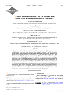 Tropical Transition of Hurricane Chris (2012) Over the North Atlantic Ocean: a Multiscale Investigation of Predictability