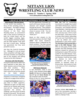 NITTANY LION WRESTLING CLUB NEWS Volume 22 Number 1 Spring, 2020