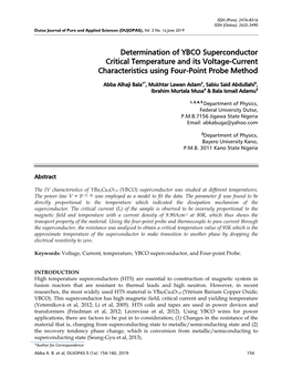 Determination of YBCO Superconductor Critical Temperature and Its Voltage-Current Characteristics Using Four-Point Probe Method