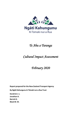 Te Ahu a Turanga Cultural Impact Assessment February 2020