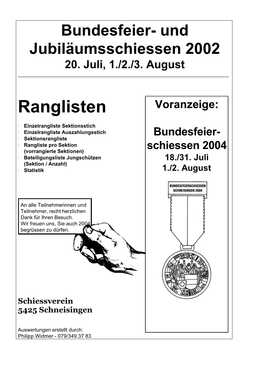 Rangliste Bundesfeierschiessen 2002 Sektionsstich