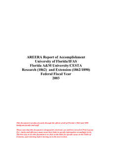 AREERA Report of Accomplishment University of Florida/IFAS Florida A&M University/CESTA Research