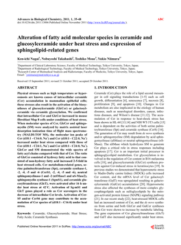 Alteration of Fatty Acid Molecular Species in Ceramide and Glucosylceramide Under Heat Stress and Expression of Sphingolipid-Related Genes