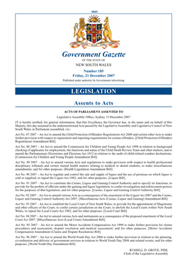 Government Gazette of the STATE of NEW SOUTH WALES Number 185 Friday, 21 December 2007 Published Under Authority by Government Advertising