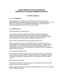 Latvian Sighthound and Coursing Club Regulation for Coursing Competitions and Tests