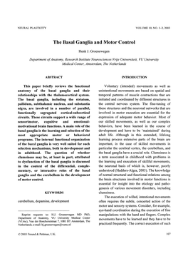 The Basal Ganglia and Motor Control