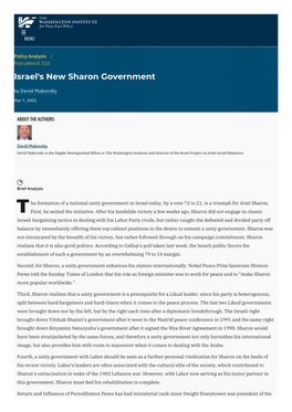 Israel's New Sharon Government | the Washington Institute