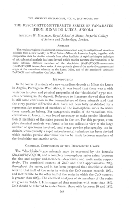 The Descloizite-Mottramite Series of Vanadates from Minas Do Lueca, Angola