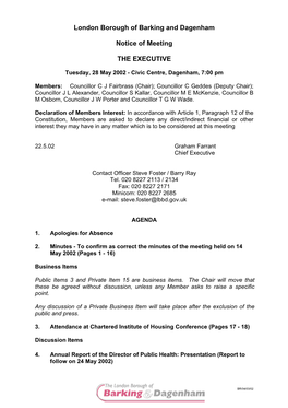 London Borough of Barking and Dagenham Notice of Meeting THE