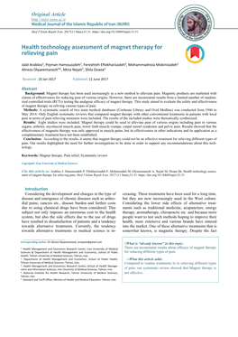 Health Technology Assessment of Magnet Therapy for Relieving Pain