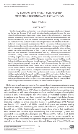 In Tandem Reef Coral and Cryptic Metazoan Declines and Extinctions