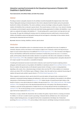 Interactive Learning Environments for the Educational Improvement of Students with Disabilities in Special Schools