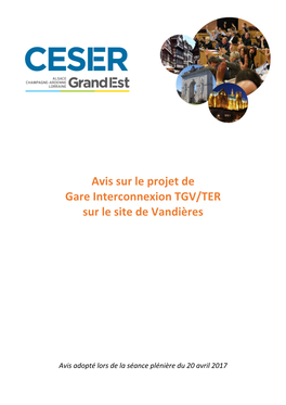 Avis Sur Le Projet De Gare Interconnexion TGV/TER Sur Le Site De Vandières