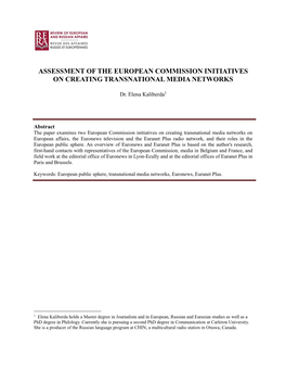 Assessment of the European Commission Initiatives on Creating Transnational Media Networks