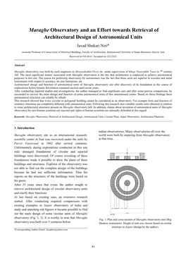 Maraghe Observatory and an Effort Towards Retrieval of Architectural Design of Astronomical Units