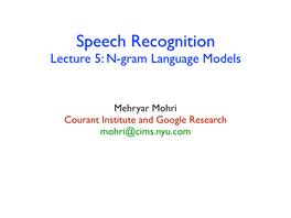 Lecture 5: N-Gram Language Models