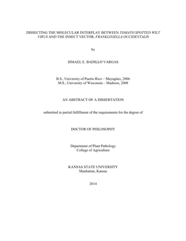 Dissecting the Molecular Interplay Between Tomato Spotted Wilt Virus and the Insect Vector, Frankliniella Occidentalis