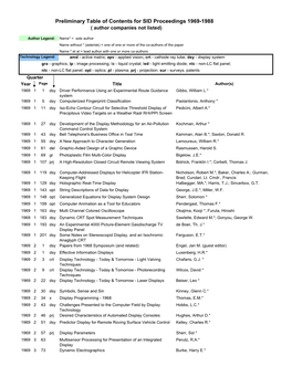 SID Proceedings Papers Listed Chronologically 1969-1988