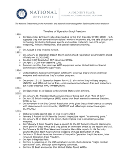 Timeline of Operation Iraqi Freedom 1980:  on September 22 Iraq Invades Iran Leading to the Iran-Iraq War (1980-1988) – U.S