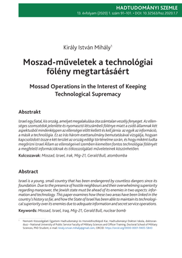 Moszad-Műveletek a Technológiai Fölény Megtartásáért