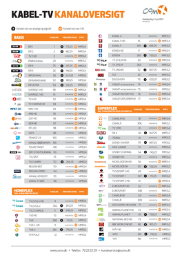 KABEL-TV KANALOVERSIGT Gældende Pr