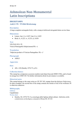 Ashmolean Non-Monumental Latin Inscriptions