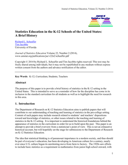 Statistics Education in the K-12 Schools of the United States: a Brief History