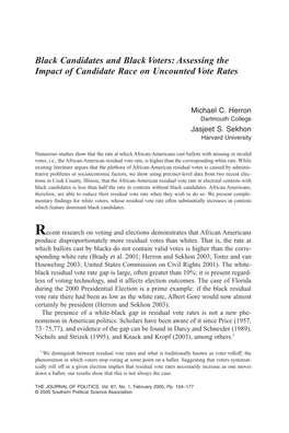 Black Candidates and Black Voters:Assessing the Impact of Candidate Race on Uncounted Vote Rates