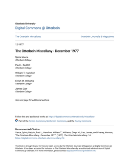 The Otterbein Miscellany Otterbein Journals & Magazines