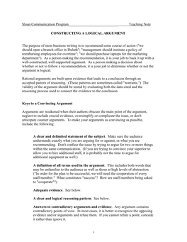 Teaching Note: Constructing a Logical Argument