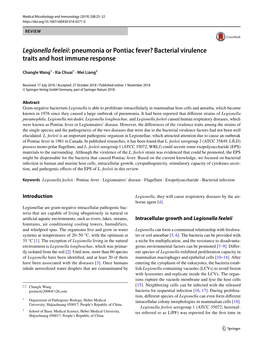 Legionella Feeleii: Pneumonia Or Pontiac Fever? Bacterial Virulence Traits and Host Immune Response