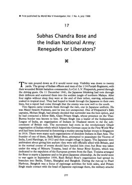 Subhas Chandra Bose and the Indian National Army: Renegades Or Liberators?