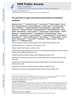 The Promise of Organ and Tissue Preservation to Transform Medicine