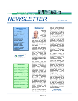 NEWSLETTER July – August 2009