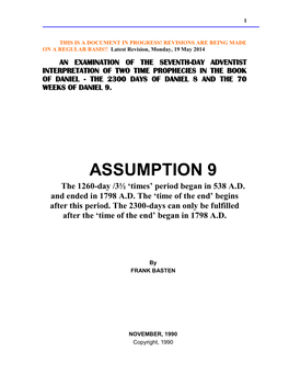 ASSUMPTION 9 the 1260-Day /3½ „Times‟ Period Began in 538 A.D