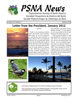 Letter from the President, January 2012 ALOHA! Phytochemistry and Related Sub-Dis- Ciplines Forward