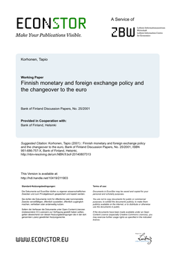 Tapio Korhonen: Finnish Monetary and Foreign Exchange Policy And