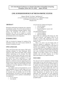 Uml Supported Design of Mechatronic System