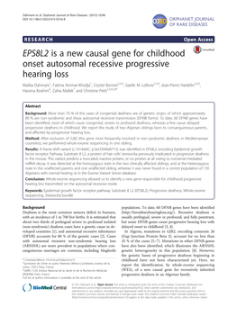 EPS8L2 Is a New Causal Gene for Childhood Onset Autosomal Recessive Progressive Hearing Loss Malika Dahmani1, Fatima Ammar-Khodja1, Crystel Bonnet2,3,4, Gaelle M