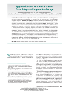 Zygomatic Bone: Anatomic Bases for Osseointegrated Implant Anchorage