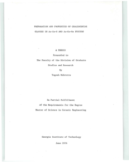 Preparation and Properties of Chalcogenide Glasses In