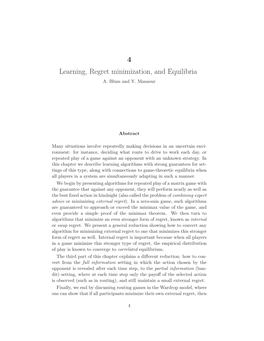 4 Learning, Regret Minimization, and Equilibria A