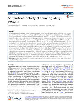 Antibacterial Activity of Aquatic Gliding Bacteria Yutthapong Sangnoi1*, Theerasak Anantapong2 and Akkharawit Kanjana‑Opas2