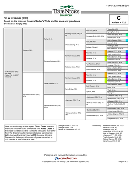 I'm a Dreamer (IRE) C Based on the Cross of Noverre/Sadler's Wells and His Sons and Grandsons Variant = 1.22 Breeder: Sean Murphy (IRE)