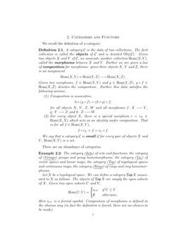 Definition 2.1. a Category C Is the Data of Two Collections