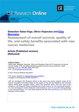 Assessment of Overall Survival, Quality of Life, and Safety Benefits Associated with New Cancer Medicines